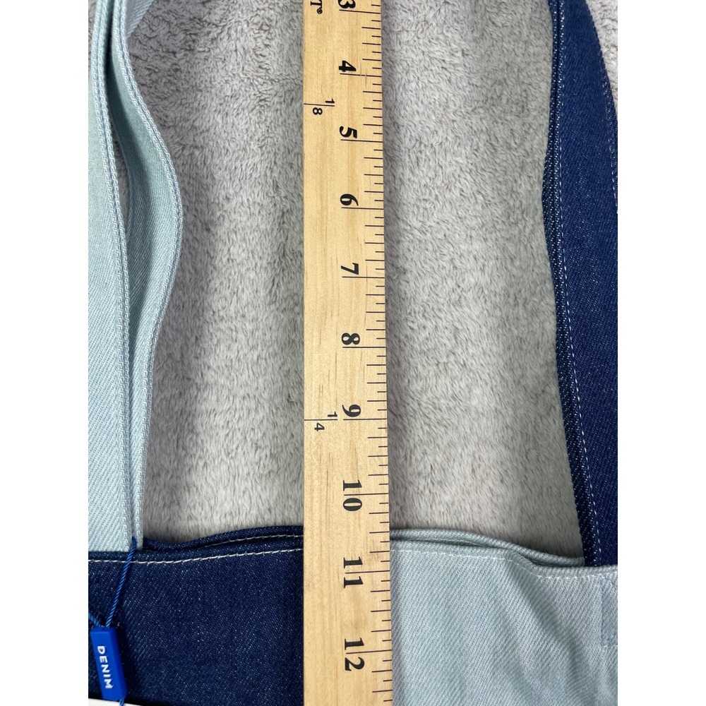 DENIM MUSEUM Tote Bag NWT Colorblock Two Tone Blue Cotton Embroidered YKK Zip - Picture 9 of 14